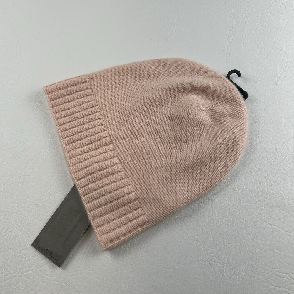 Nordstrom Rack 100% Cashmere Beanie Pink Ribbed Cuff Knit Winter Hat NWT